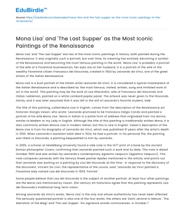 Iconic Renaissance Paintings: ‘Mona Lisa’ and ‘The Last Supper’