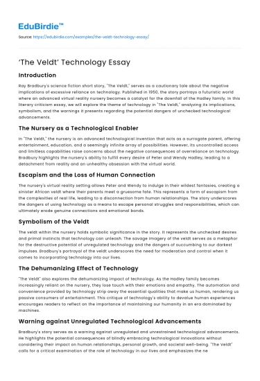 ‘The Veldt’ Technology Essay
