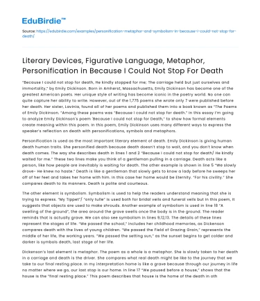Literary devices in “Because I Could Not Stop For Death”