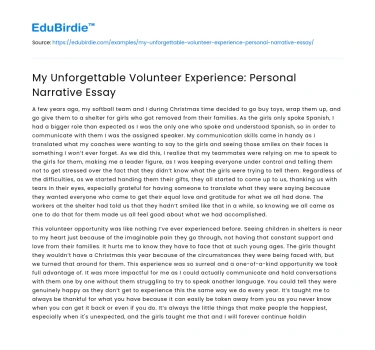 My Unforgettable Volunteer Experience: Personal Narrative Essay