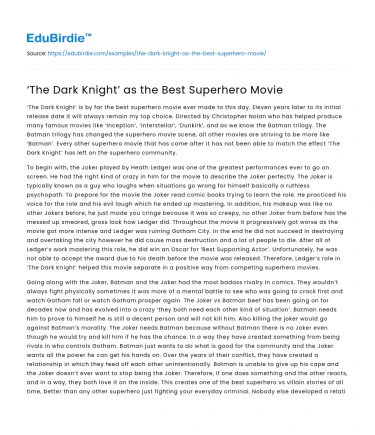 ‘The Dark Knight’ as the Best Superhero Movie