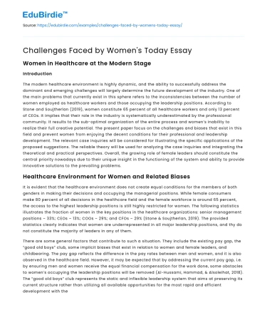 Challenges Faced by Women’s Today Essay