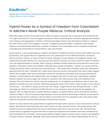 Symbol of Colonial Freedom in Purple Hibiscus: Critical Analysis