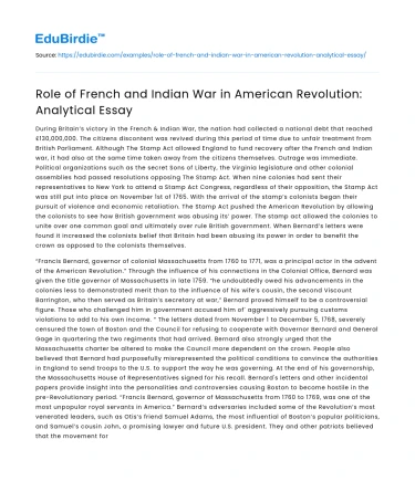 Role of French and Indian War in American Revolution: Analytical Essay