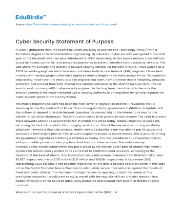 Cyber Security Statement of Purpose