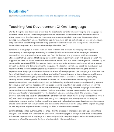 Teaching And Development Of Oral Language