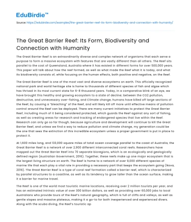 Great Barrier Reef: Form, Biodiversity, Connection with Humanity