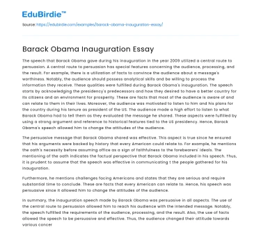 Barack Obama Inauguration Essay