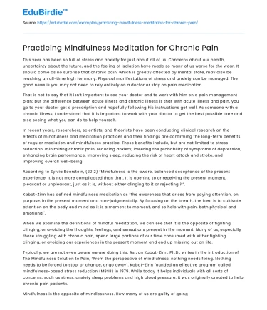 Practicing Mindfulness Meditation for Chronic Pain
