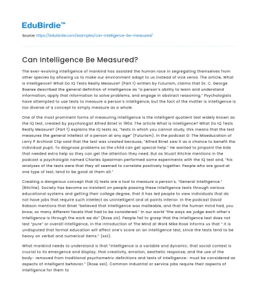 Can Intelligence Be Measured?