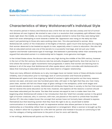 Characteristics of Mary Wollstonecraft’s Individual Style