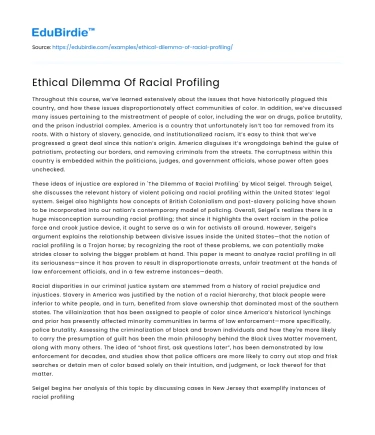 Ethical Dilemma Of Racial Profiling