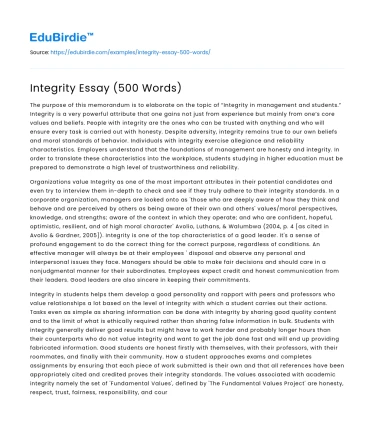 Integrity Essay (500 Words)