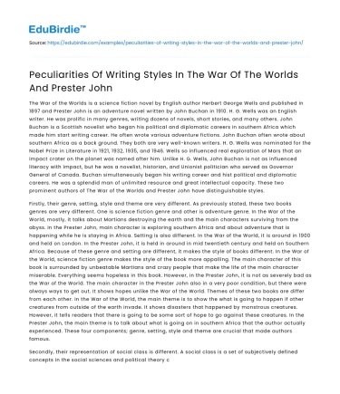 Peculiarities Of Writing Styles In The War Of The Worlds And Prester John
