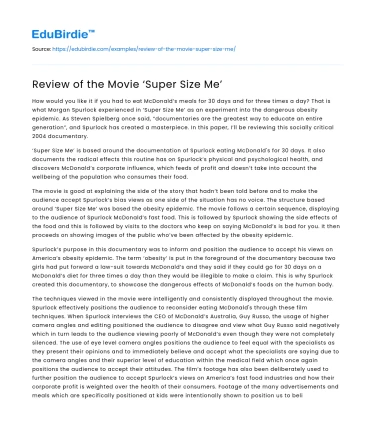 Review of the Movie ‘Super Size Me’