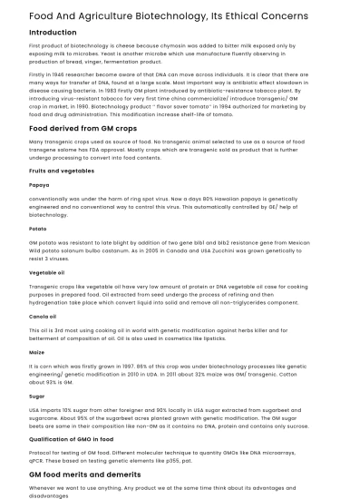 Biotechnology in Food and Agriculture: Ethical Dimensions