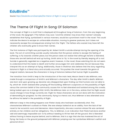 The Theme Of Flight In Song Of Solomon