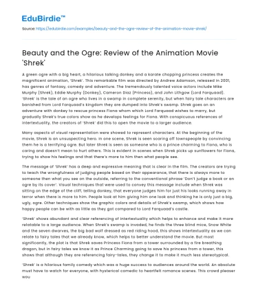 Beauty and the Ogre: Review of the Animation Movie ‘Shrek’