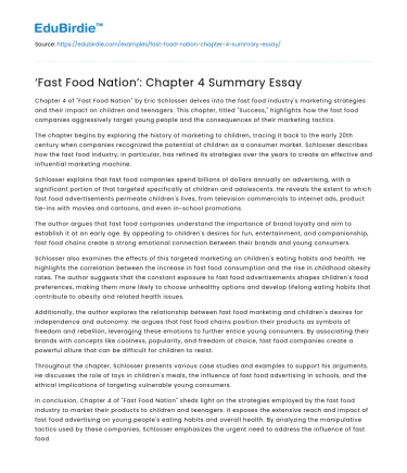 ‘Fast Food Nation’: Chapter 4 Summary Essay