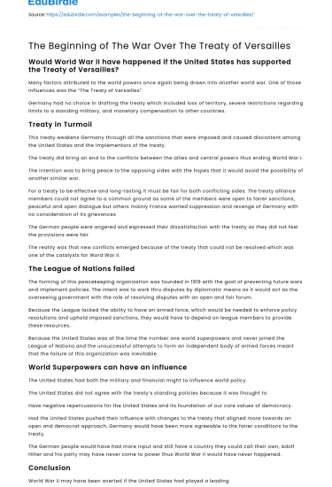 The Beginning of The War Over The Treaty of Versailles