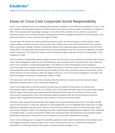 Essay on Coca Cola Corporate Social Responsibility