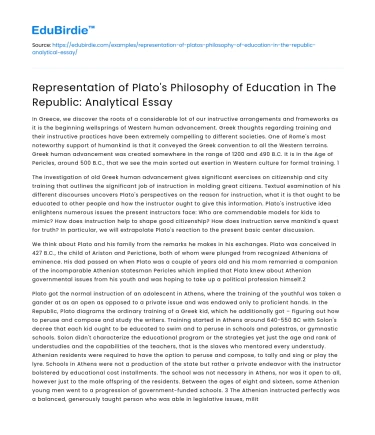 Plato’s Philosophy of Education in The Republic: Analysis
