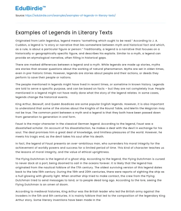 Examples of Legends in Literary Texts