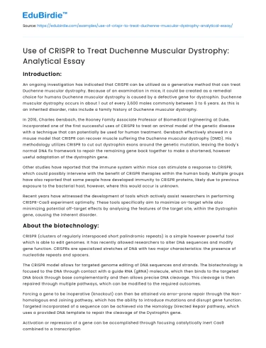 Use of CRISPR to Treat Duchenne Muscular Dystrophy: Analytical Essay