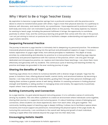 Why I Want to Be a Yoga Teacher Essay