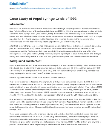 Case Study of Pepsi Syringe Crisis of 1993