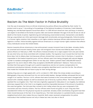 Racism As The Main Factor In Police Brutality