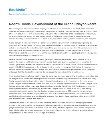 Noah’s Floods: Development of the Grand Canyon Rocks