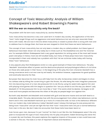 Toxic Masculinity: Shakespeare and Browning’s Perspectives