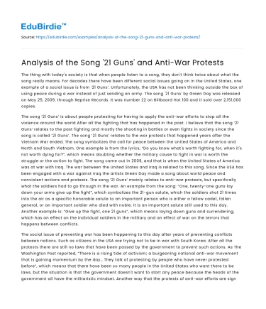 Analysis of the Song ’21 Guns’ and Anti-War Protests
