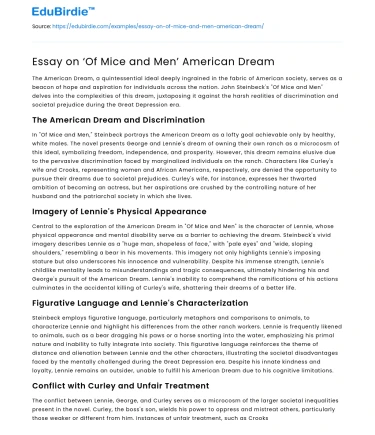 Essay on ‘Of Mice and Men’ American Dream