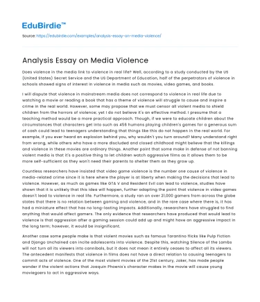 Analysis Essay on Media Violence