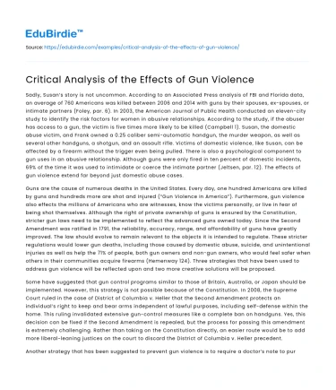 Critical Analysis of the Effects of Gun Violence