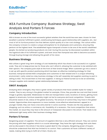IKEA: Business Strategy, SWOT Analysis, Porter’s 5 Forces