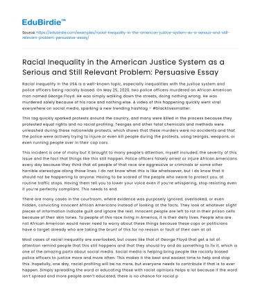 Racial Inequality in American Justice System: A Persuasive Essay