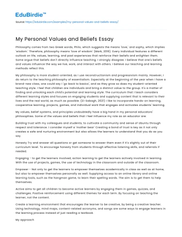 My Personal Values and Beliefs Essay