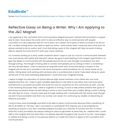 Being a Writer: Why I Am Applying to the J&C Magnet