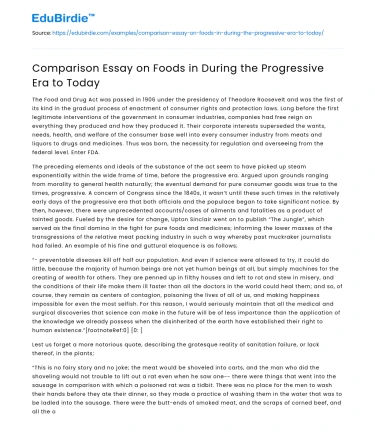 Comparison Essay on Foods in During the Progressive Era to Today