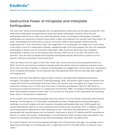 Destructive Power of Intraplate and Interplate Earthquakes