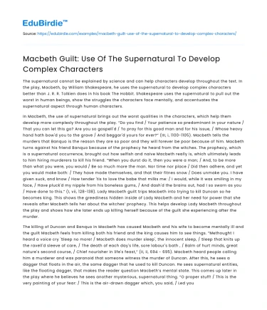 Macbeth Guilt: Use Of The Supernatural To Develop Complex Characters