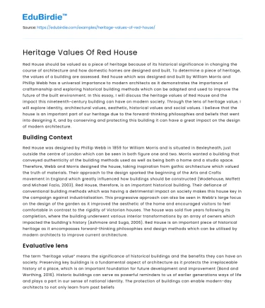 Heritage Values Of Red House