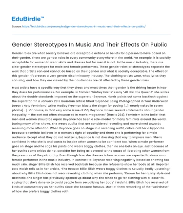 Gender Stereotypes In Music And Their Effects On Public