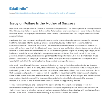 Essay on Failure Is the Mother of Success