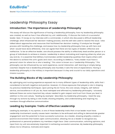 Leadership Philosophy Essay