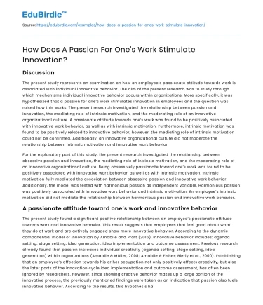 How Does A Passion For One’s Work Stimulate Innovation?