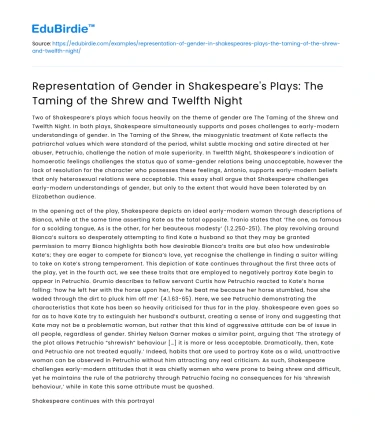 Gender Representation in Shakespeare’s The Taming of the Shrew
